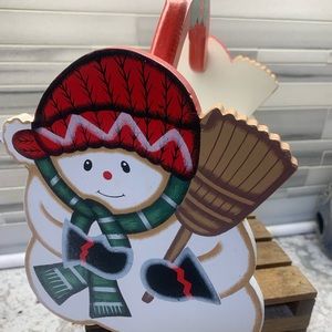 Christmas Snowman Wooden Basket with Handle